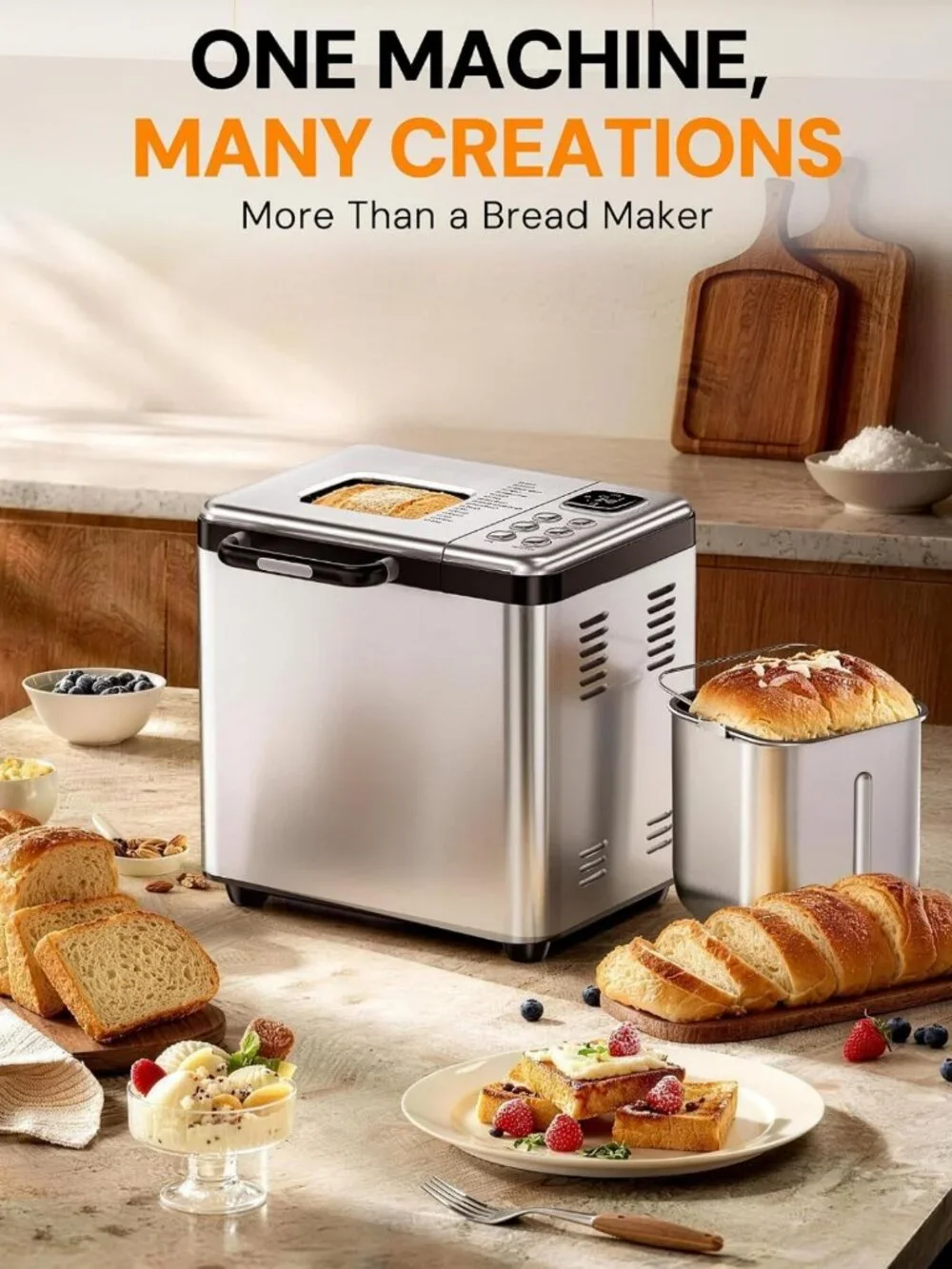 2LB Stainless Steel Bread Maker Machine - 17-in-1 Automatic, Easy Home Baking